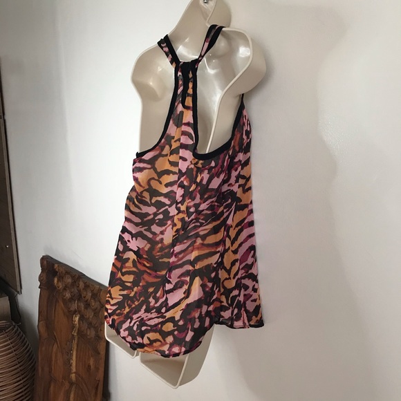 XHILARATION Sheer Black Orange Animal Print Pleated Center Racerback Tank Wmn M - Picture 8 of 13